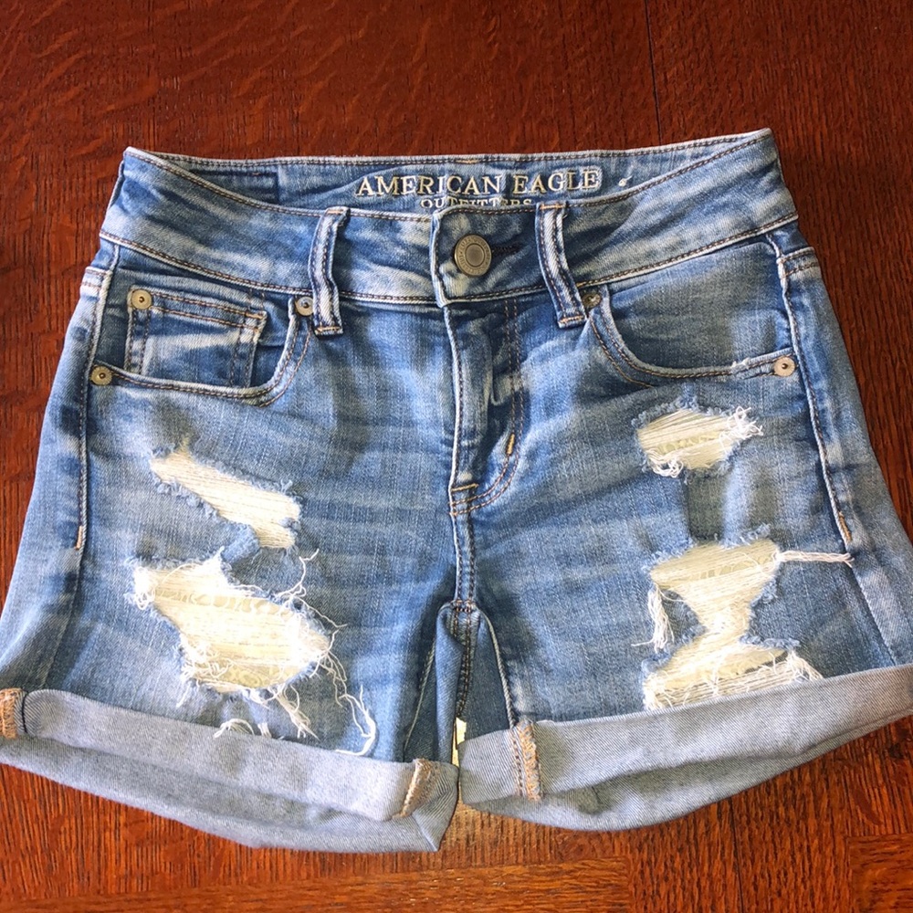 American eagle denim shorts with destruction